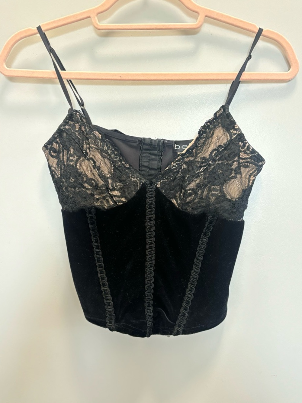 bebe Black Lace & Velvet Camisole Top